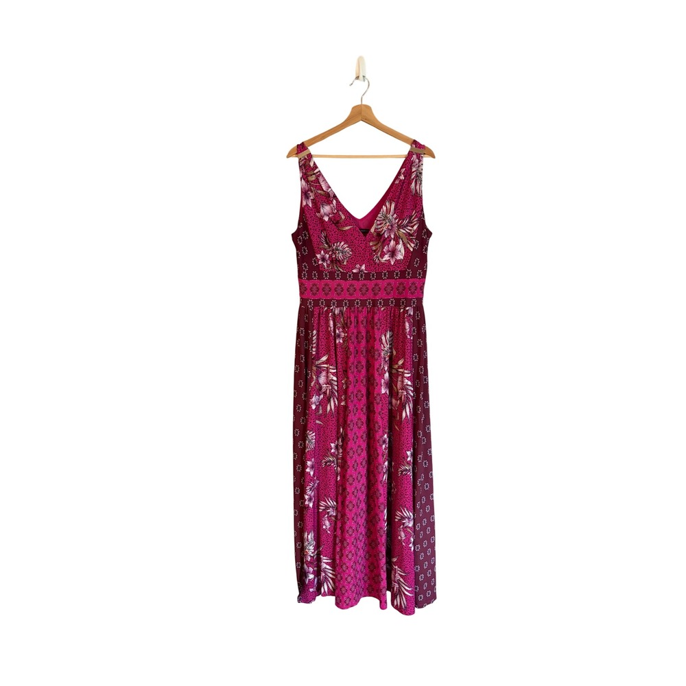 White House Black Market Maxi Dress Womens L Pink Excellent Floral Mixed